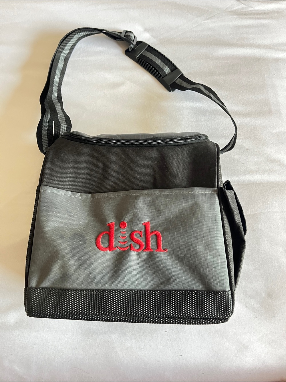 Dish Network Black Gray Insulated Lunch Bag Cooler Adjustable Strap Pockets